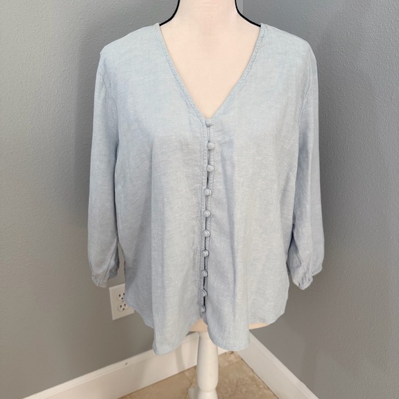 Laura Ashley Tops - Laura Ashley Soft Blue V-Neck Blouse
